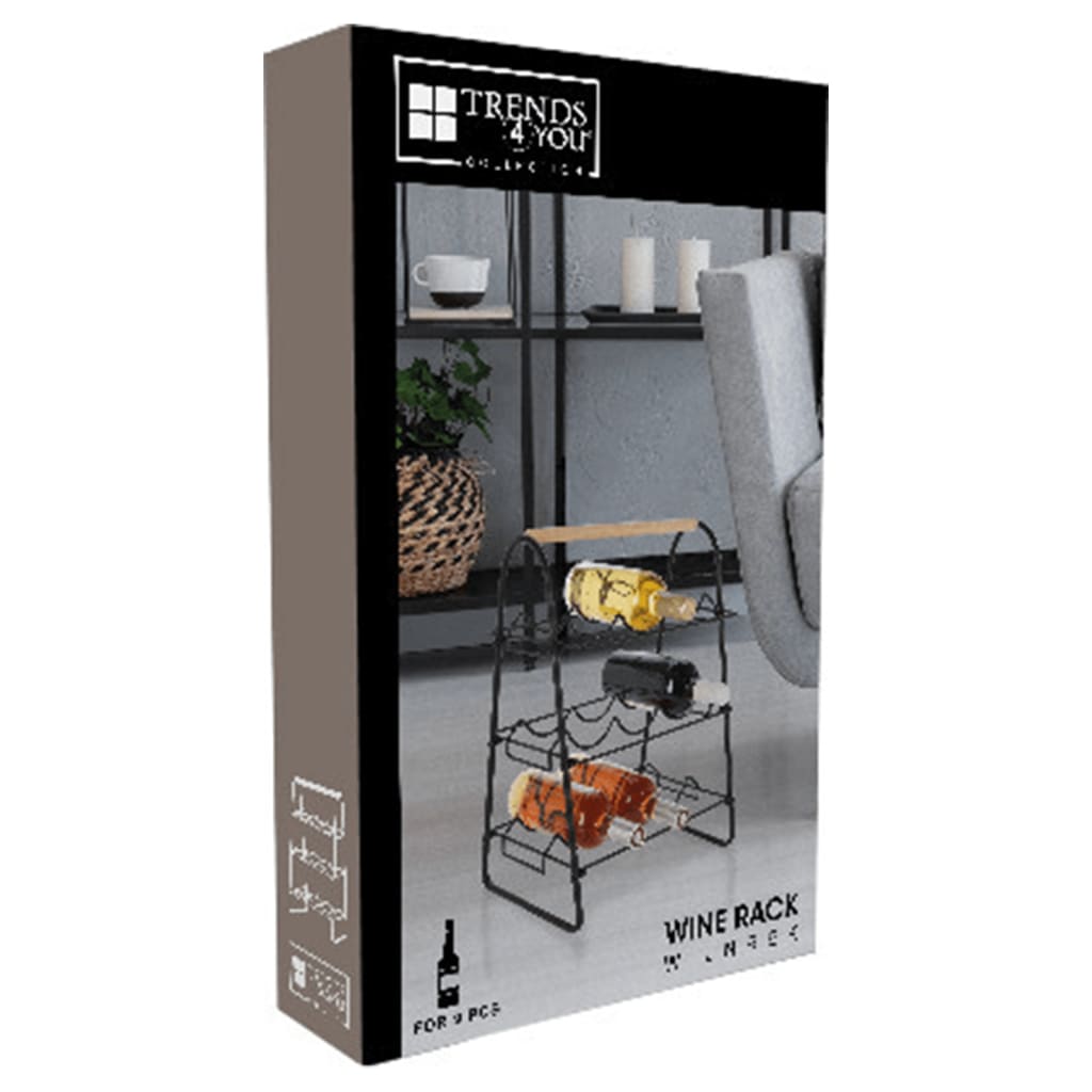 Home&Styling Wine Rack For 9 Bottles Metal Black And Natural