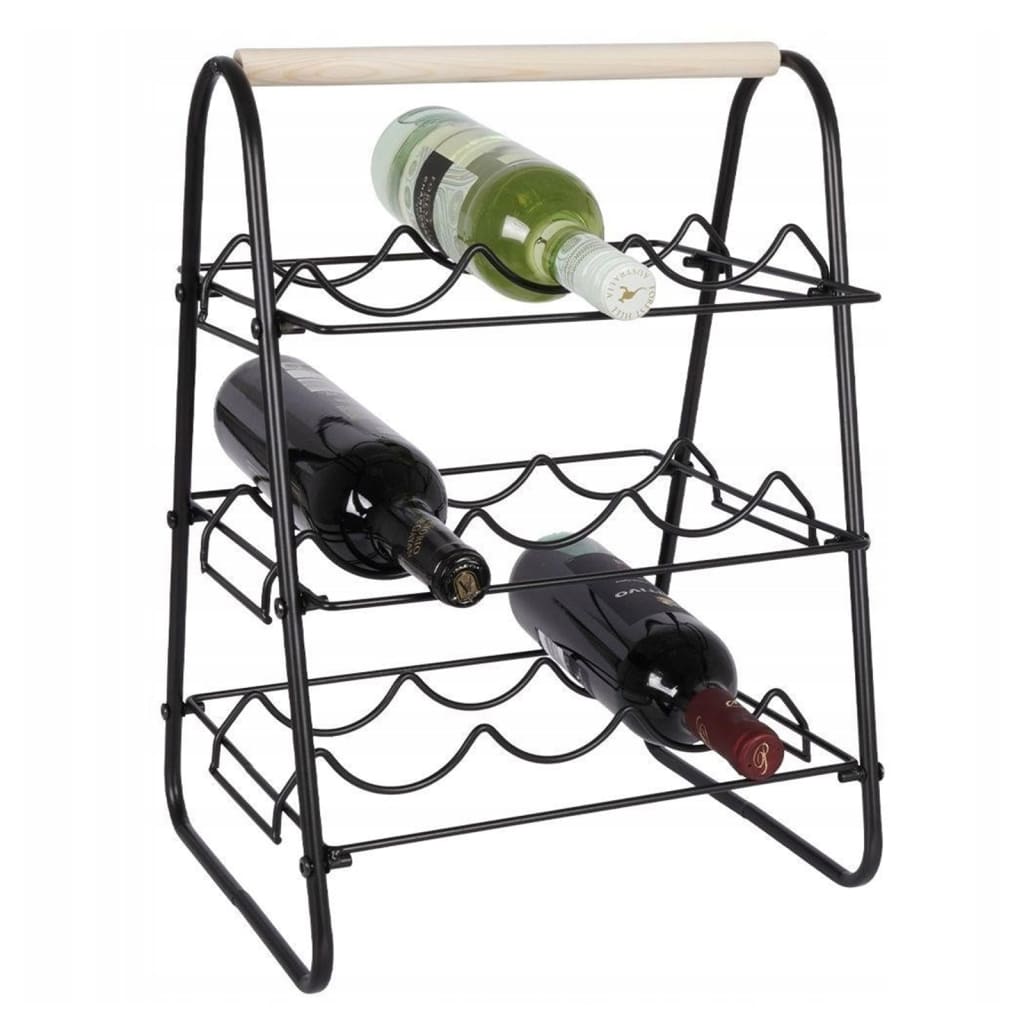 Home&Styling Wine Rack For 9 Bottles Metal Black And Natural