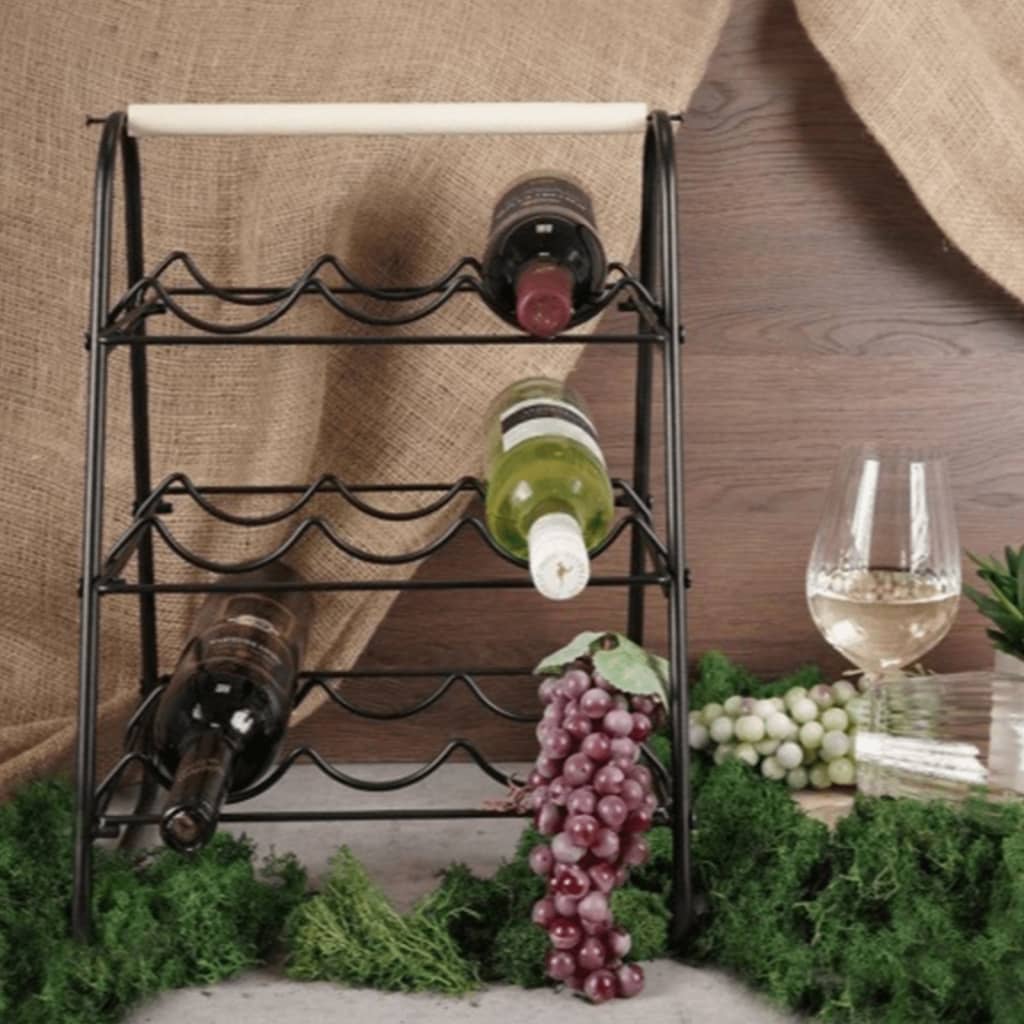 Home&Styling Wine Rack For 9 Bottles Metal Black And Natural