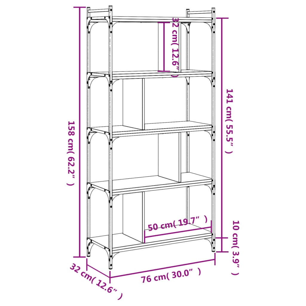 Bookcase 5-Tier 76X32X Engineered Wood