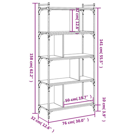 Bookcase 5-Tier 76X32X Engineered Wood