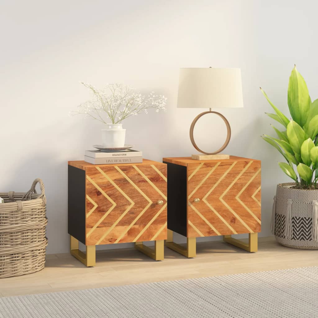 Bedside Cabinets 2 Pcs Brown And Black Solid Wood Mango