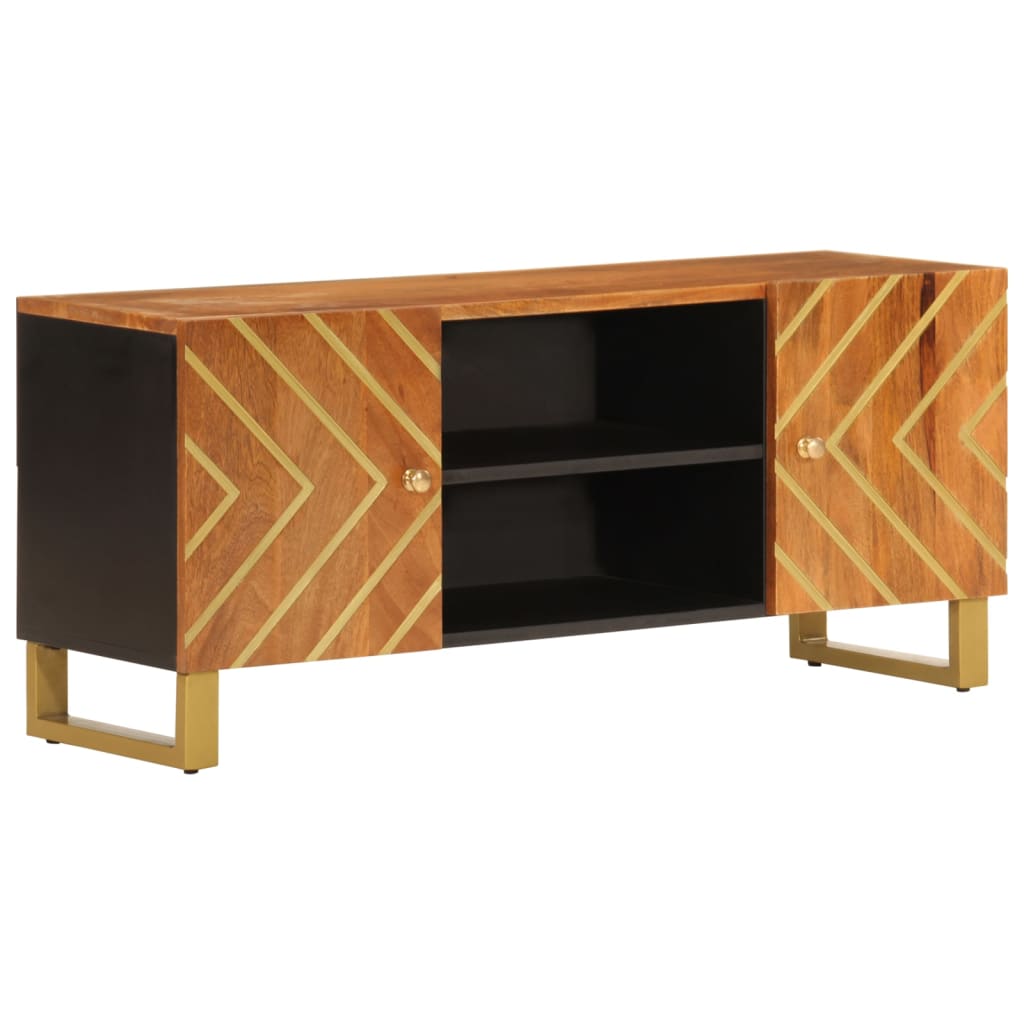 Tv Cabinet Brown And Black 105X33.5X46 Cm Solid Wood Mango