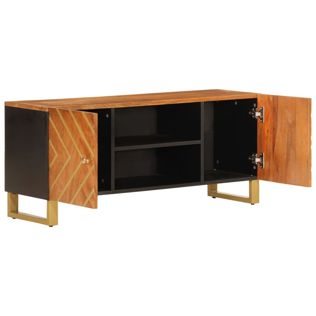 Tv Cabinet Brown And Black 105X33.5X46 Cm Solid Wood Mango