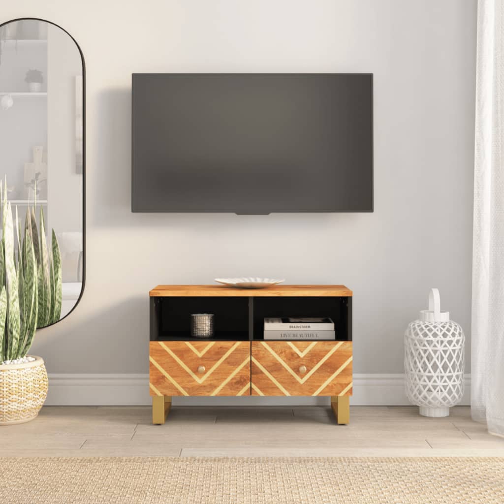 Tv Cabinet Brown And Black 70X33.5X46 Cm Solid Wood Mango