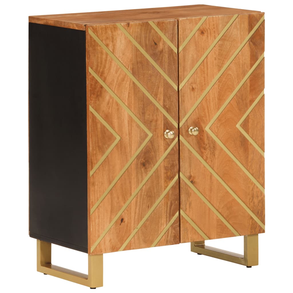 Side Cabinet Brown And Black 60X33.5X75 Cm Solid Wood Mango