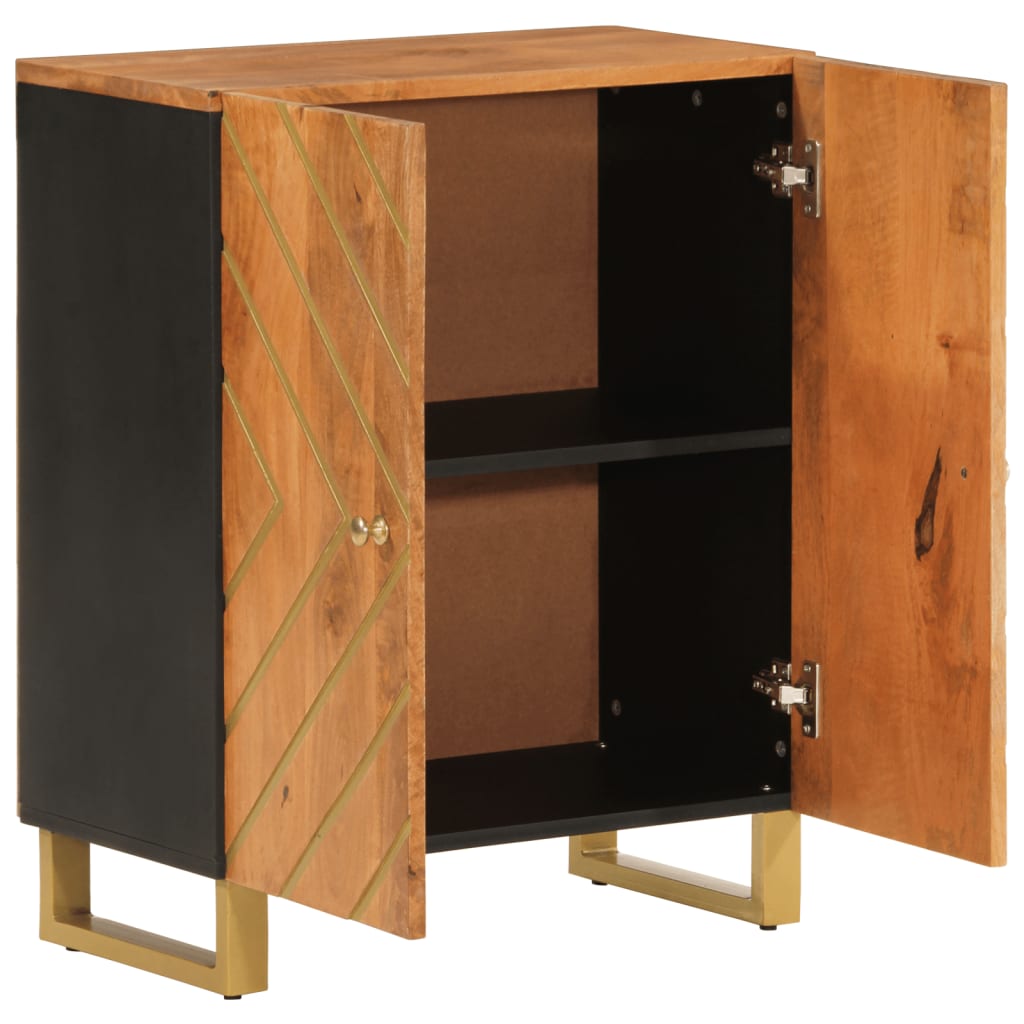 Side Cabinet Brown And Black 60X33.5X75 Cm Solid Wood Mango