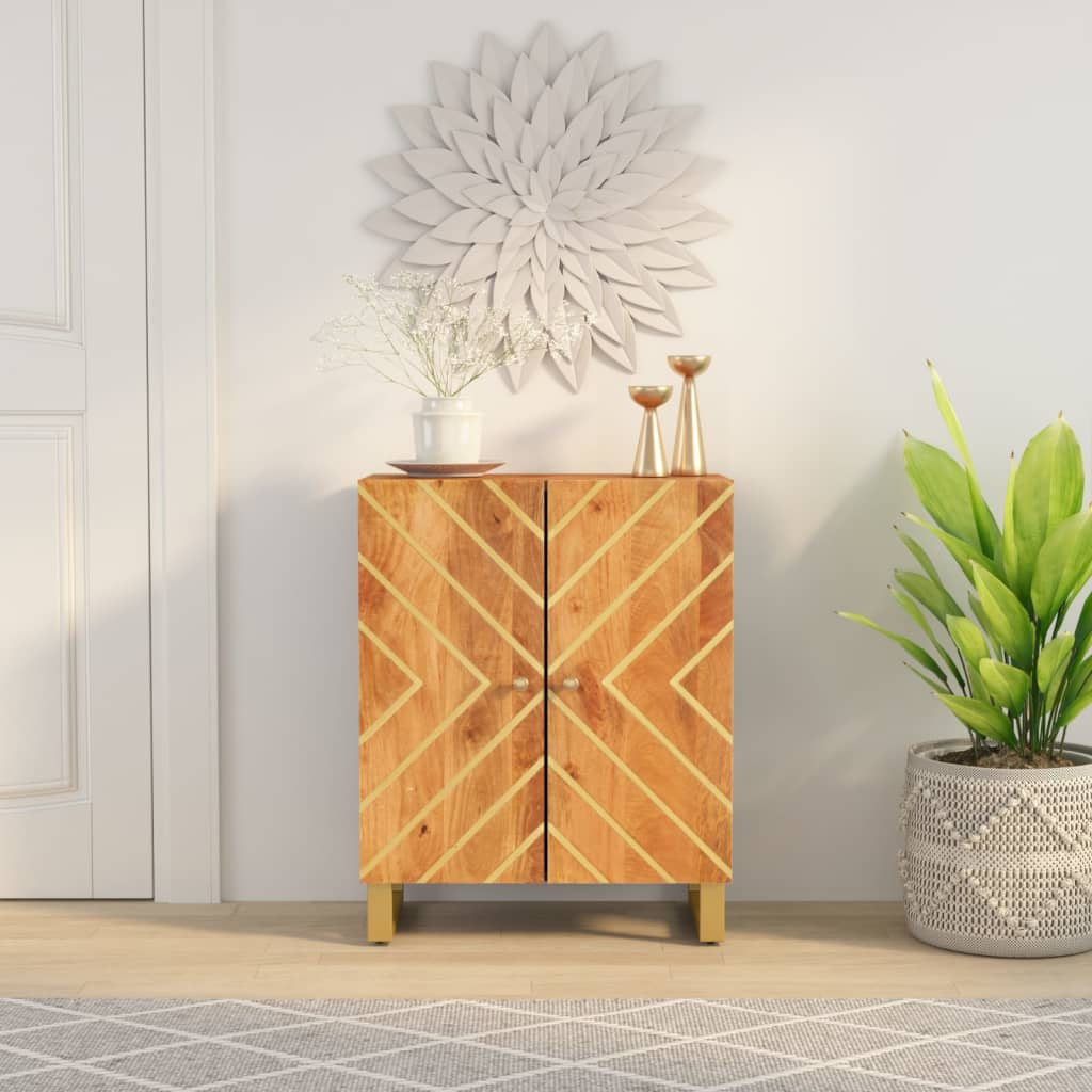 Side Cabinet Brown And Black 60X33.5X75 Cm Solid Wood Mango