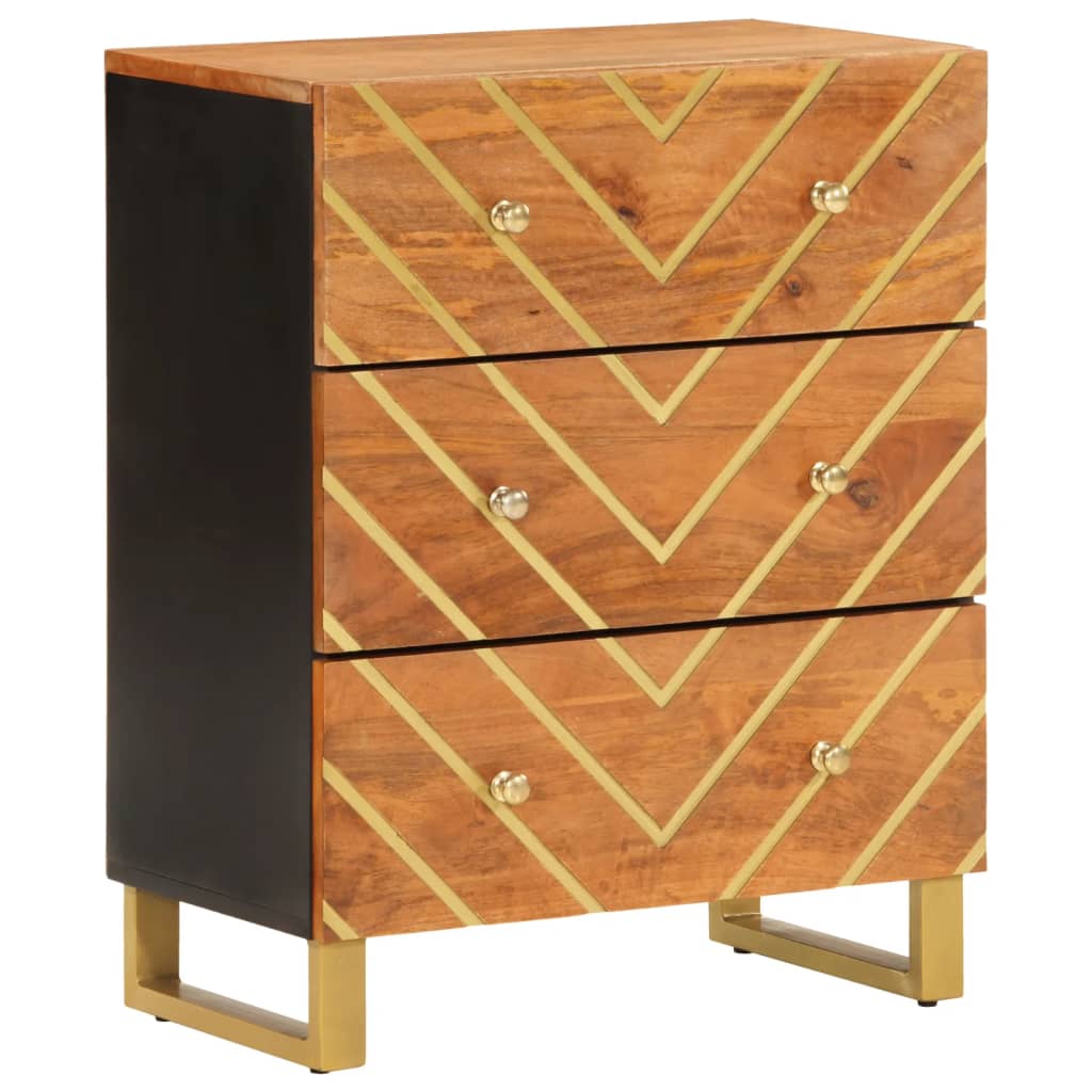 Side Cabinet Brown And Black 60X33.5X75 Cm Solid Wood Mango