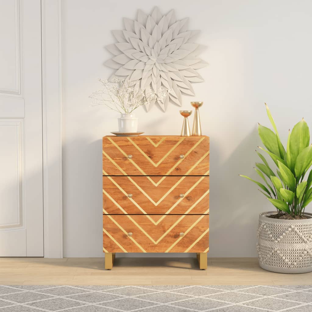 Side Cabinet Brown And Black 60X33.5X75 Cm Solid Wood Mango