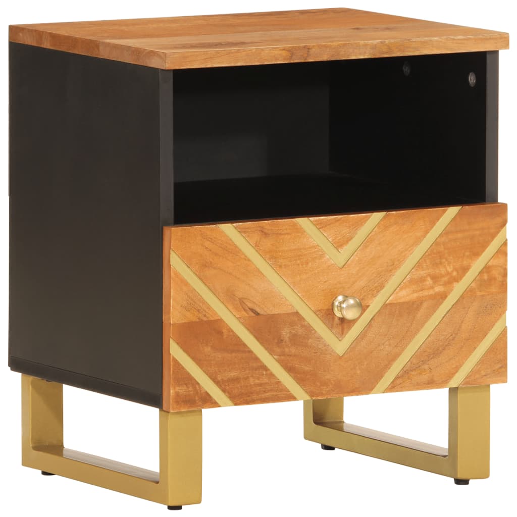 Bedside Cabinet Brown And Black Solid Wood Mango
