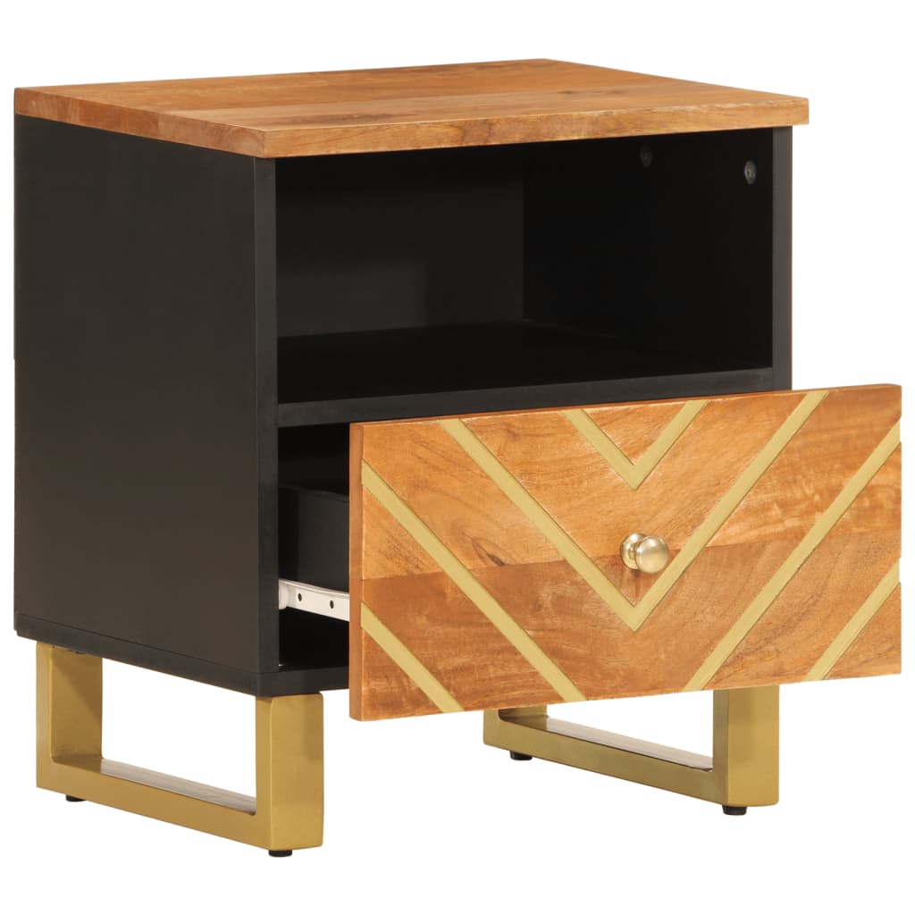 Bedside Cabinet Brown And Black Solid Wood Mango
