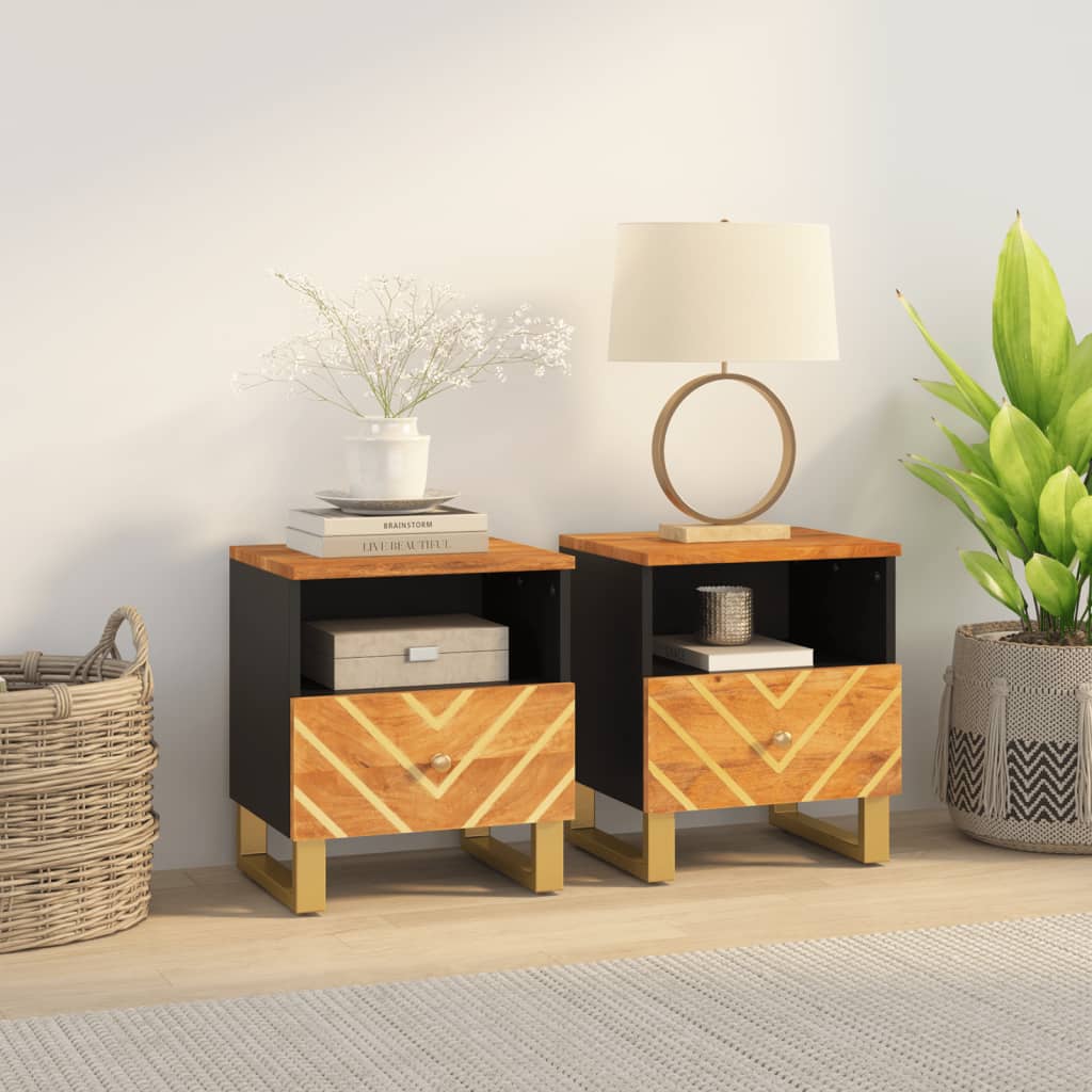 Bedside Cabinet Brown And Black Solid Wood Mango