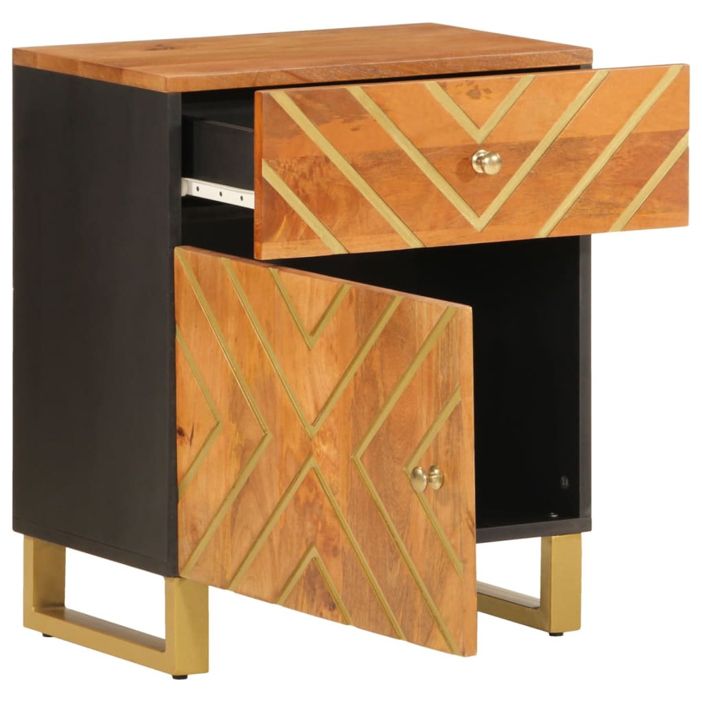 Bedside Cabinet Brown And Black 50X33X60 Cm Solid Wood Mango