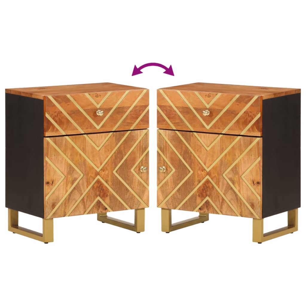 Bedside Cabinet Brown And Black 50X33X60 Cm Solid Wood Mango