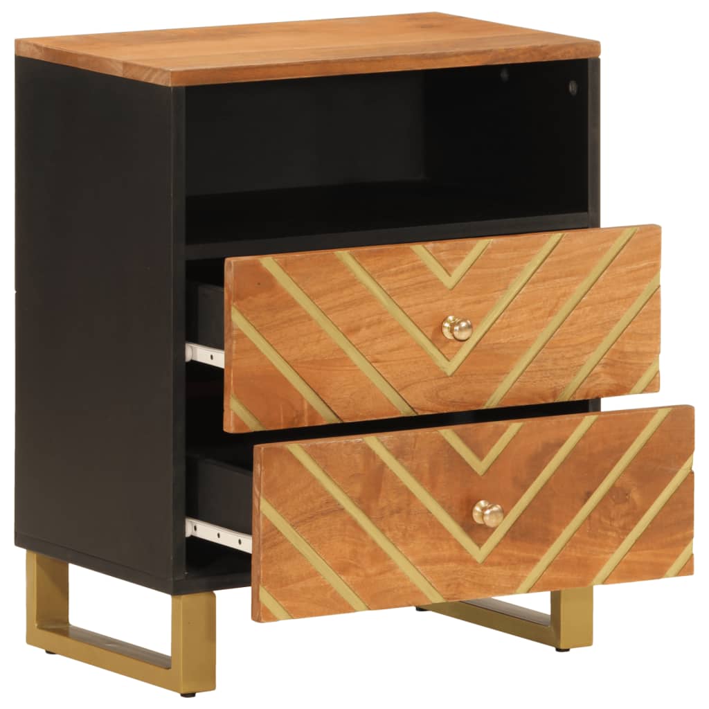 Bedside Cabinet Brown And Black 50X33X60 Cm Solid Wood Mango