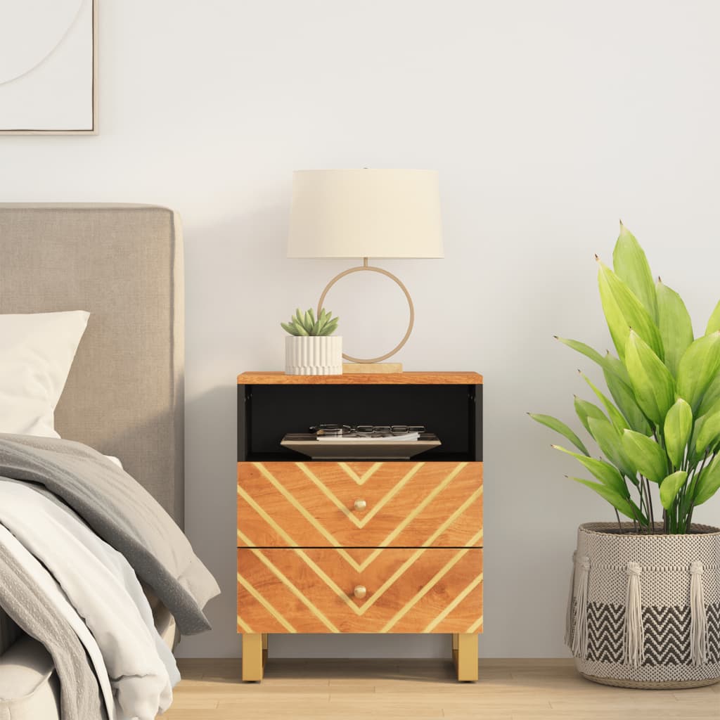 Bedside Cabinet Brown And Black 50X33X60 Cm Solid Wood Mango