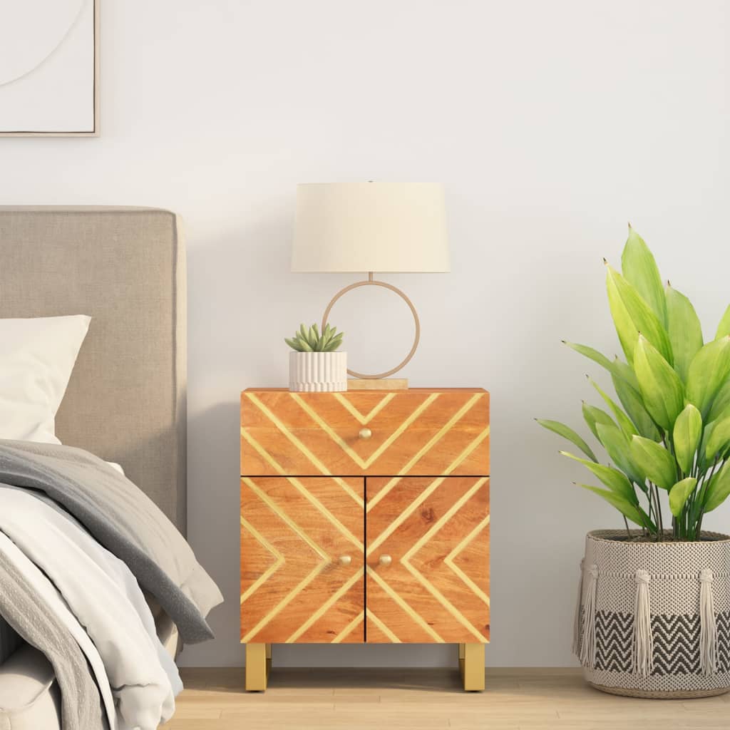Bedside Cabinet Brown And Black 50X33X60 Cm Solid Wood Mango