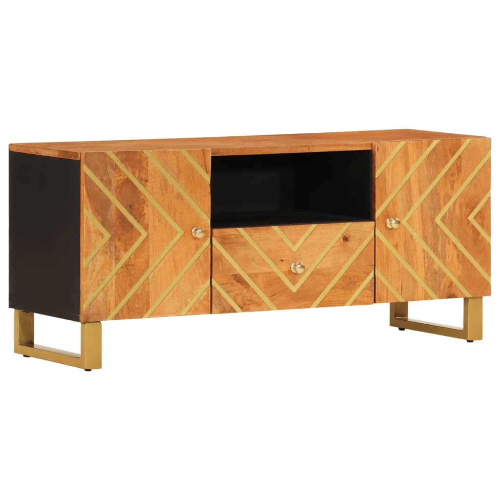 Tv Cabinet Brown And Black 105X33.5X46 Cm Solid Wood Mango
