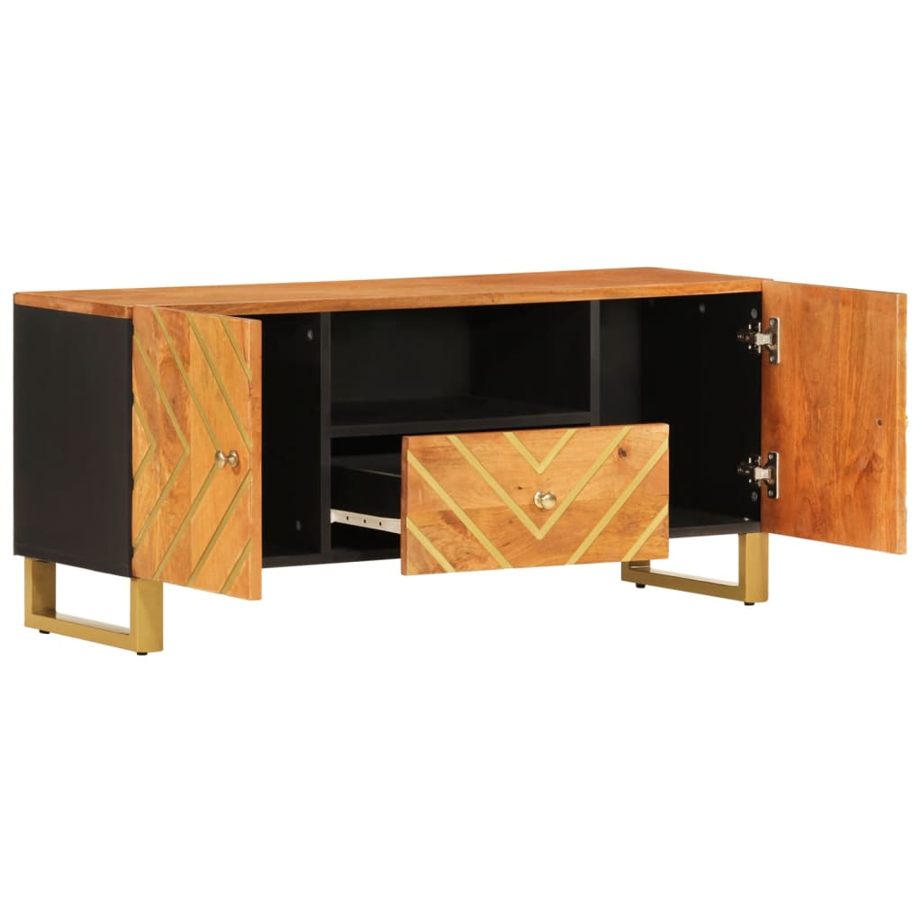 Tv Cabinet Brown And Black 105X33.5X46 Cm Solid Wood Mango