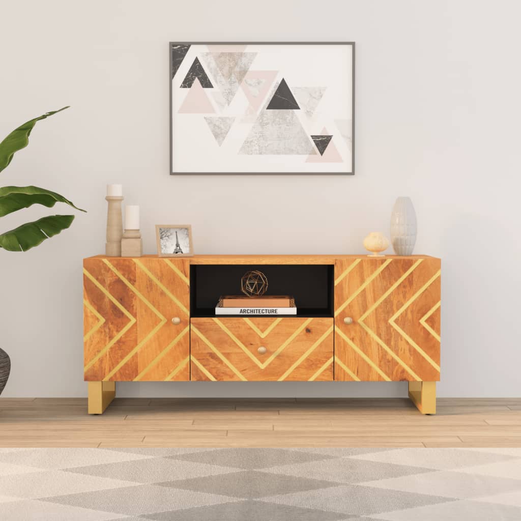 Tv Cabinet Brown And Black 105X33.5X46 Cm Solid Wood Mango