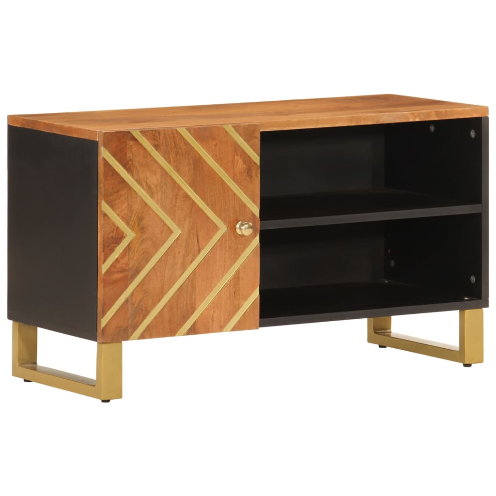 Tv Cabinet Brown And Black 80X31.5X46 Cm Solid Wood Mango