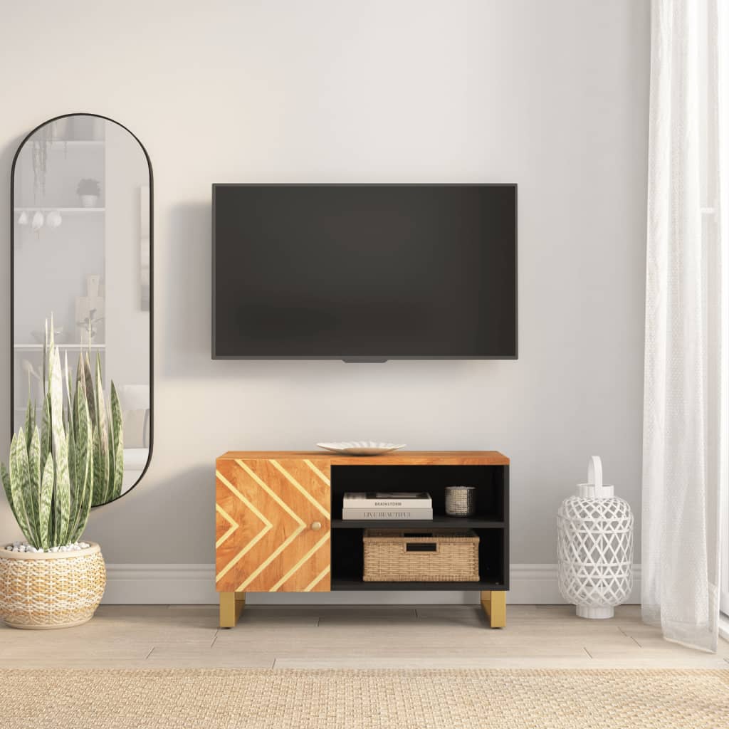 Tv Cabinet Brown And Black 80X31.5X46 Cm Solid Wood Mango