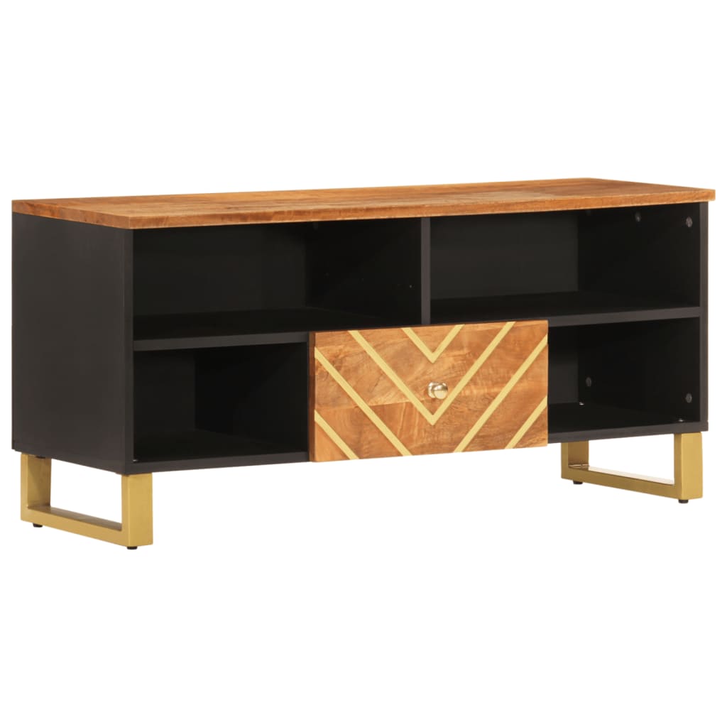 Tv Cabinet Brown And Black 100X33.5X46 Cm Solid Wood Mango