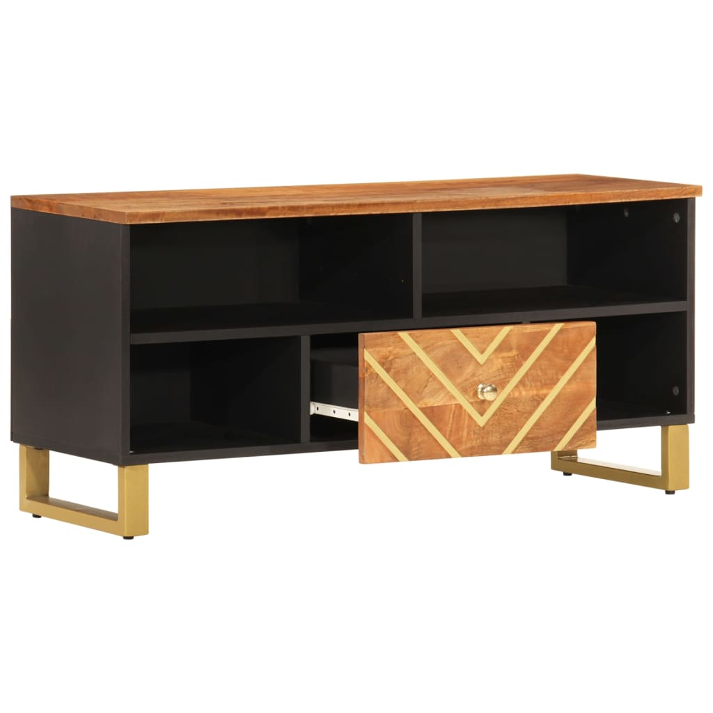 Tv Cabinet Brown And Black 100X33.5X46 Cm Solid Wood Mango