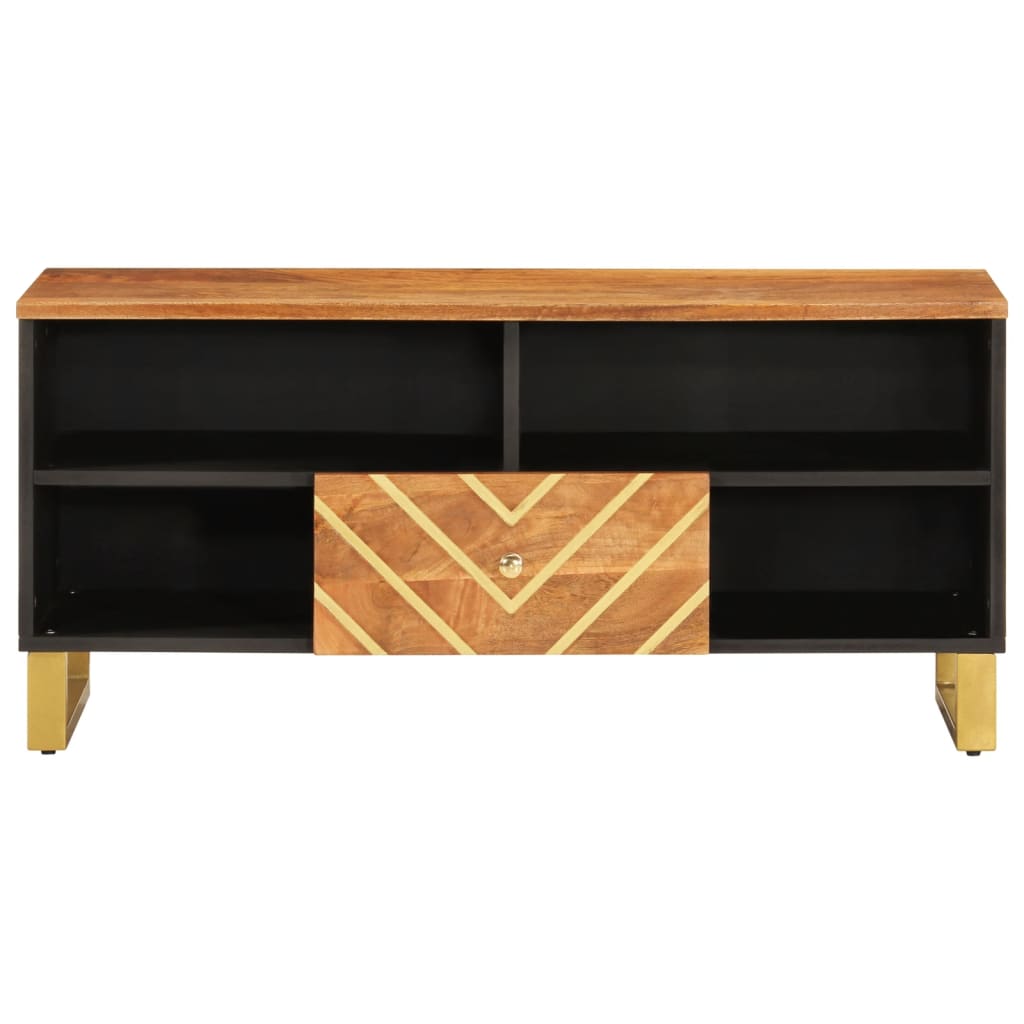 Tv Cabinet Brown And Black 100X33.5X46 Cm Solid Wood Mango