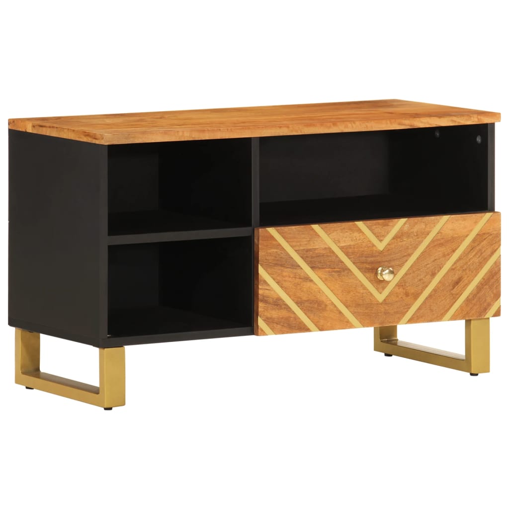 Tv Cabinet Brown And Black 80X33.5X46 Cm Solid Wood Mango