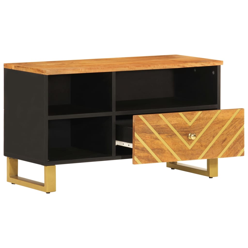 Tv Cabinet Brown And Black 80X33.5X46 Cm Solid Wood Mango