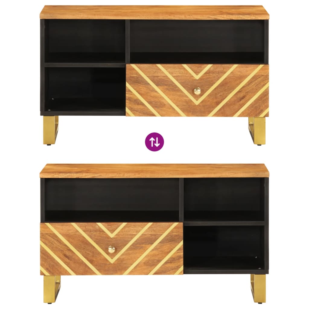 Tv Cabinet Brown And Black 80X33.5X46 Cm Solid Wood Mango