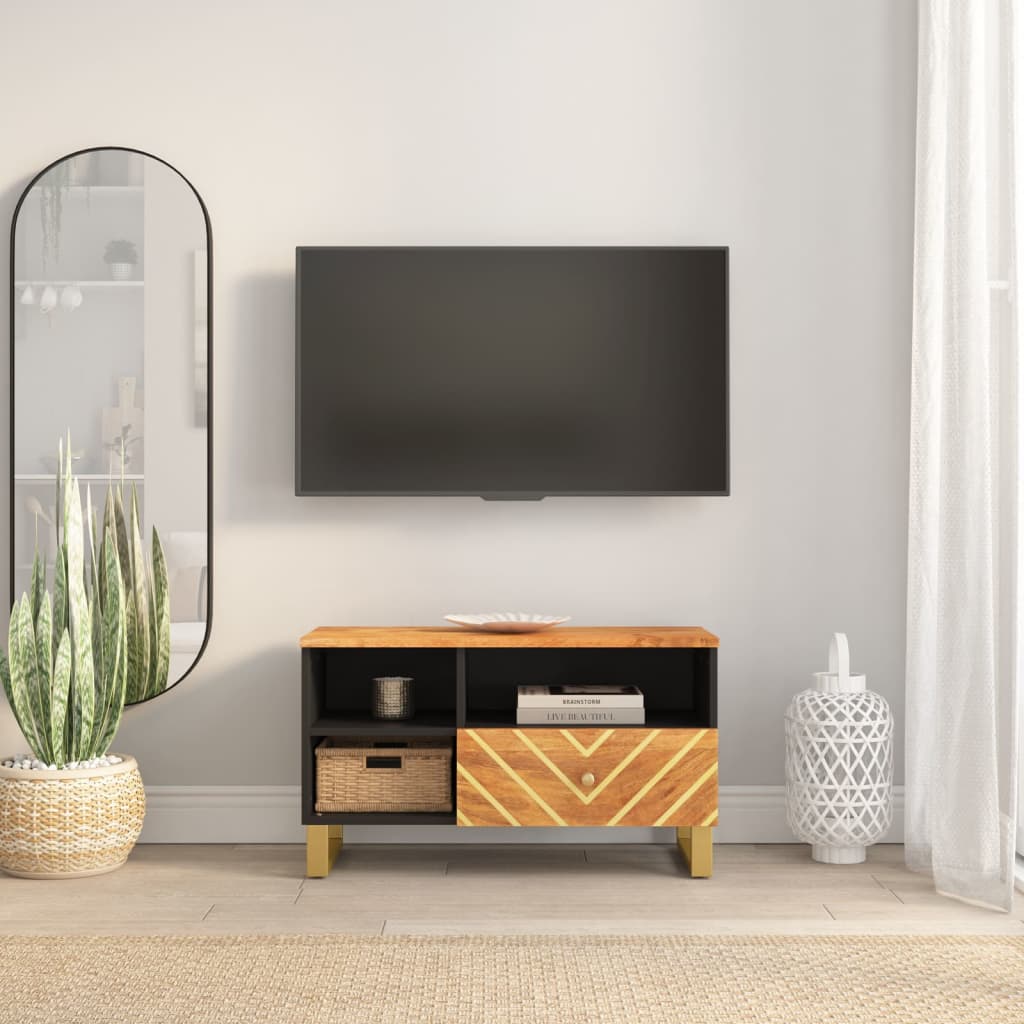 Tv Cabinet Brown And Black 80X33.5X46 Cm Solid Wood Mango