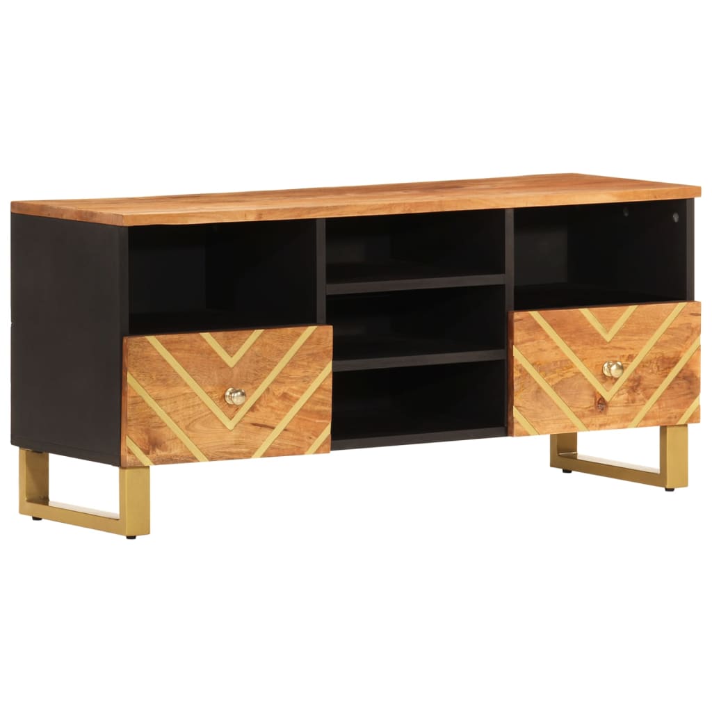 Tv Cabinet Brown And Black 100X33.5X46 Cm Solid Wood Mango