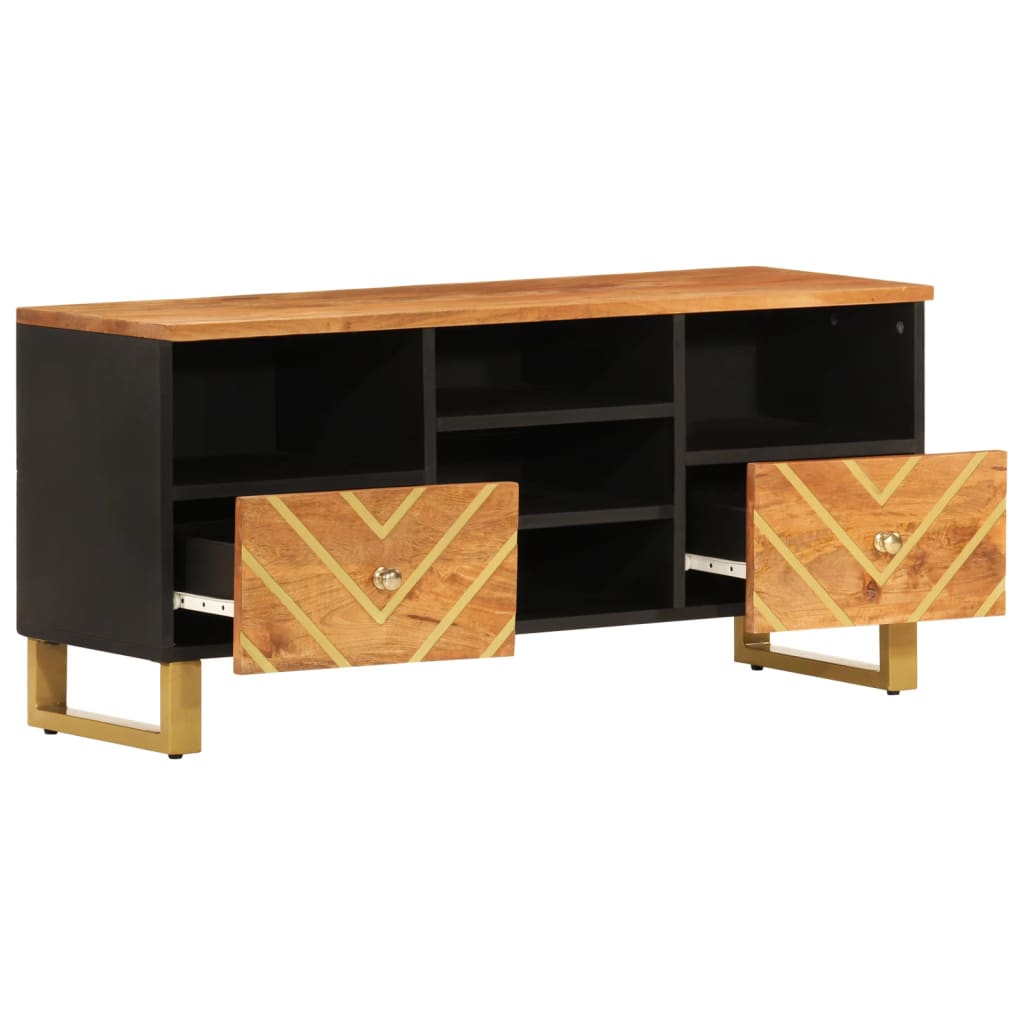 Tv Cabinet Brown And Black 100X33.5X46 Cm Solid Wood Mango