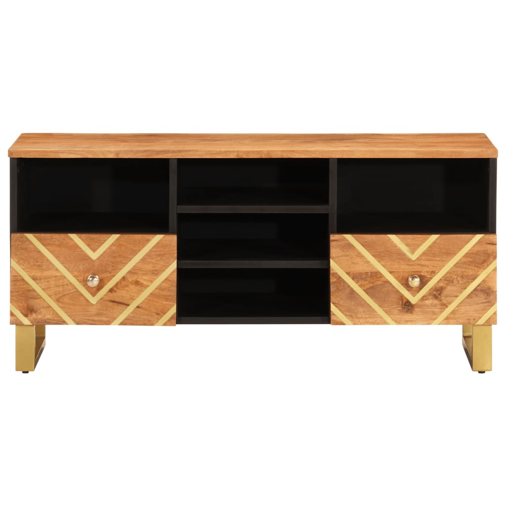 Tv Cabinet Brown And Black 100X33.5X46 Cm Solid Wood Mango