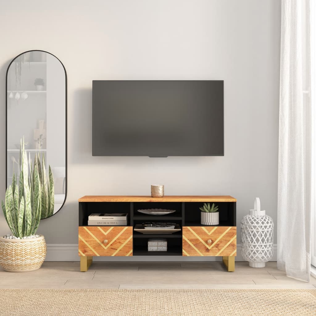 Tv Cabinet Brown And Black 100X33.5X46 Cm Solid Wood Mango