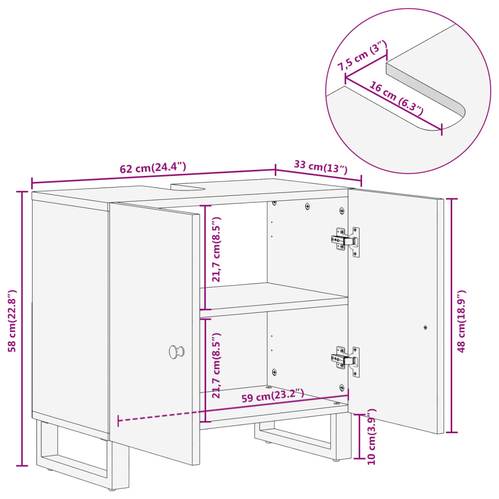 Bathroom Sink Cabinet Brown And Black Solid Wood Mango