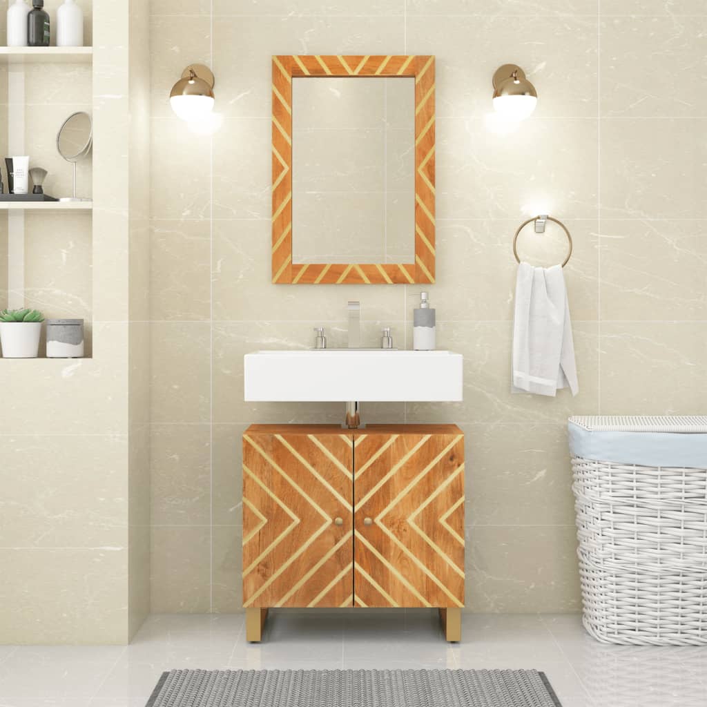Bathroom Sink Cabinet Brown And Black Solid Wood Mango