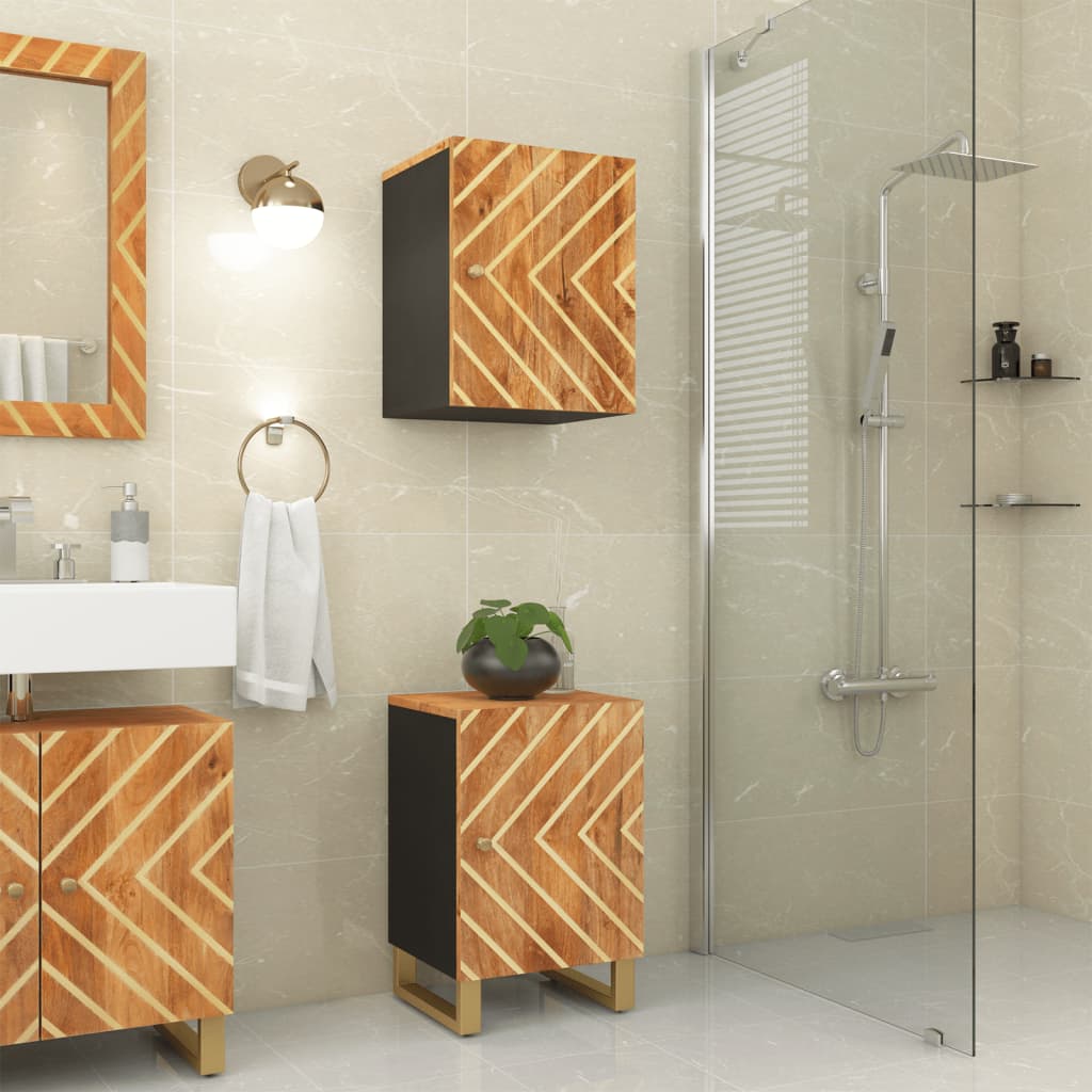 Bathroom Wall Cabinet Brown And Black Solid Wood Mango
