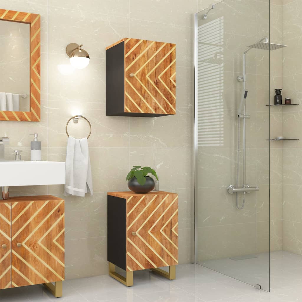Bathroom Cabinet Brown And Black 38X33.5X58 Cm Solid Wood Mango