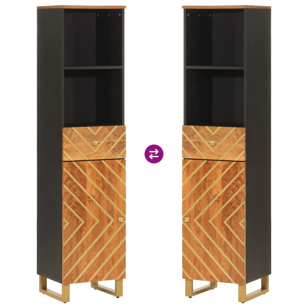 Bathroom Cabinet Brown And Black 38X33.5X160 Cm Solid Wood Mango