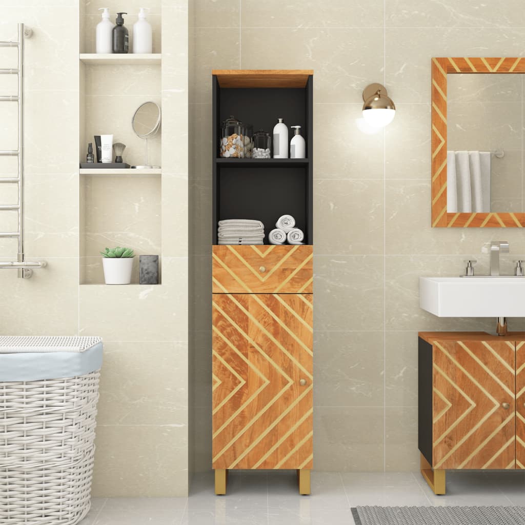 Bathroom Cabinet Brown And Black 38X33.5X160 Cm Solid Wood Mango