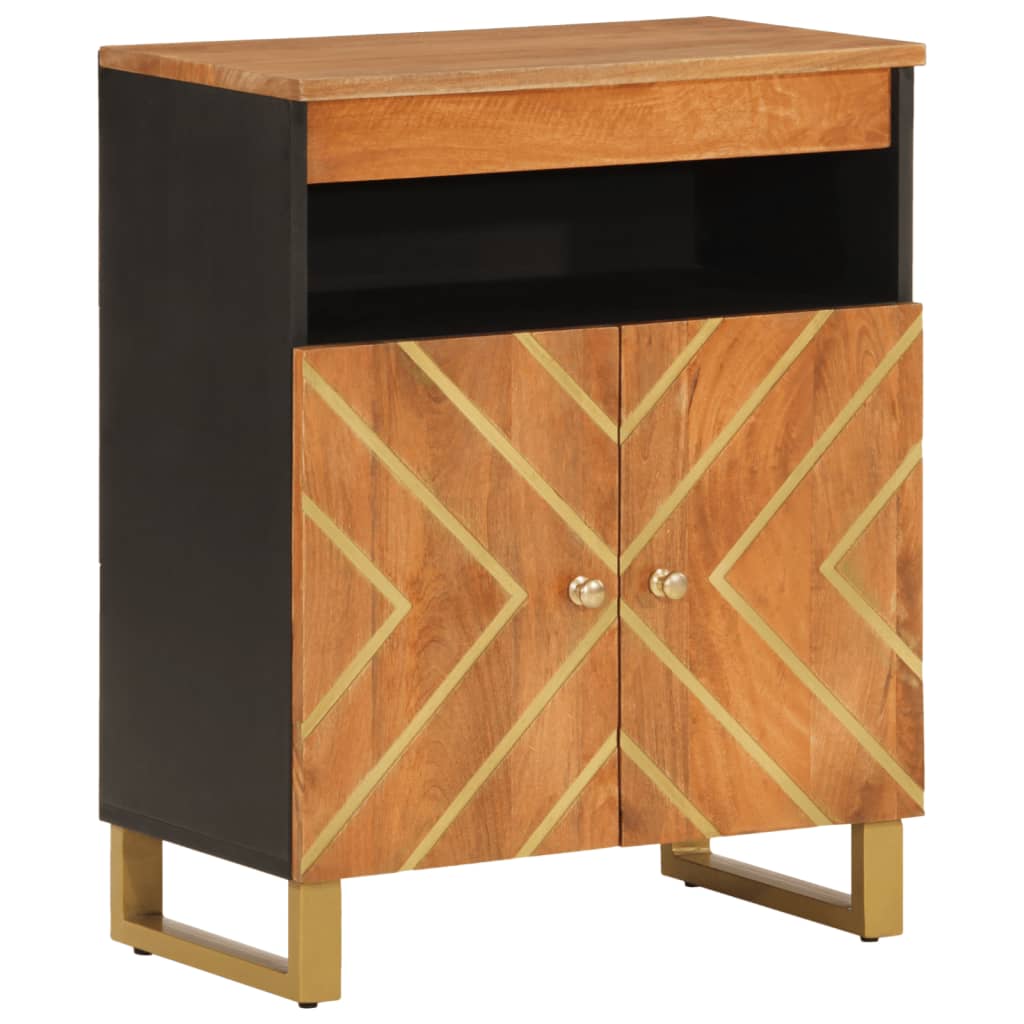 Side Cabinet Brown And Black 60X33.5X75 Cm Solid Wood Mango