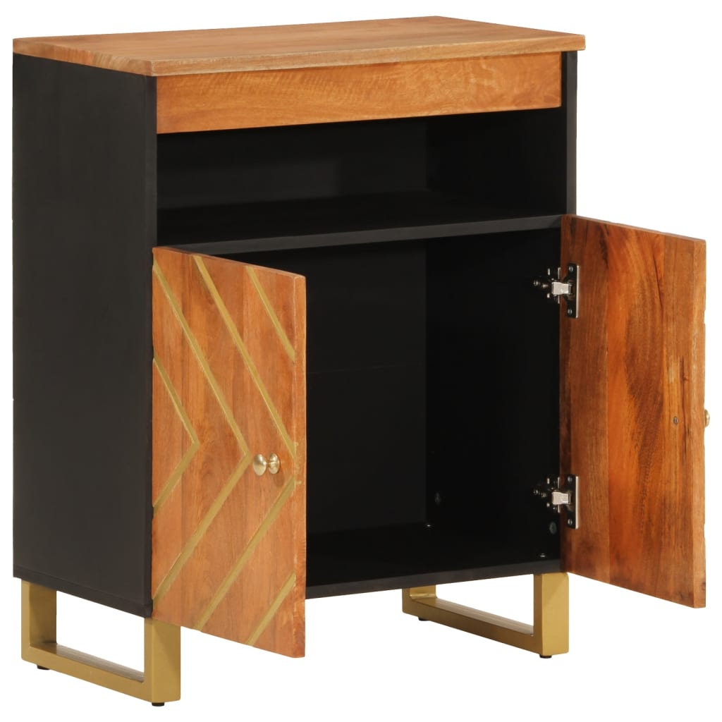 Side Cabinet Brown And Black 60X33.5X75 Cm Solid Wood Mango
