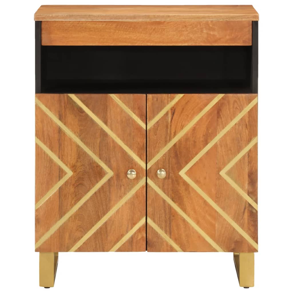 Side Cabinet Brown And Black 60X33.5X75 Cm Solid Wood Mango