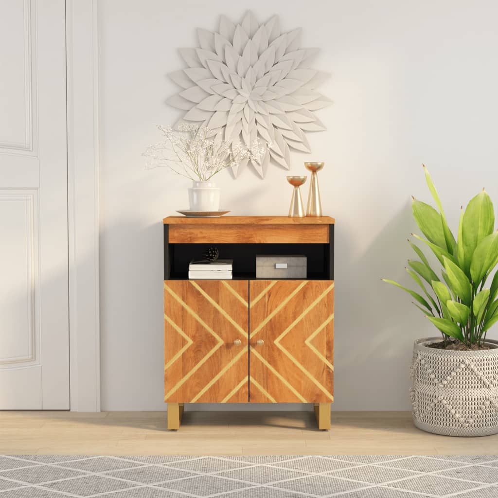 Side Cabinet Brown And Black 60X33.5X75 Cm Solid Wood Mango