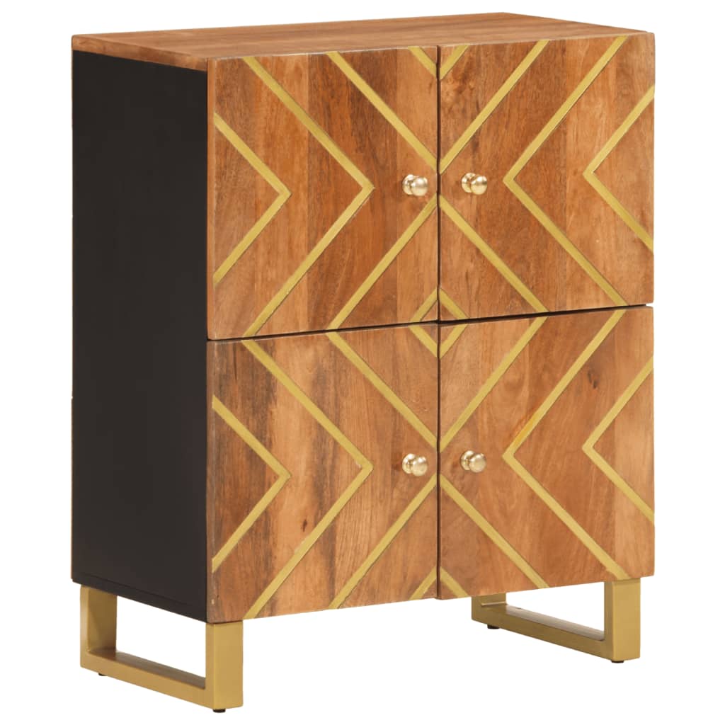 Side Cabinet Brown And Black 60X33.5X75 Cm Solid Wood Mango