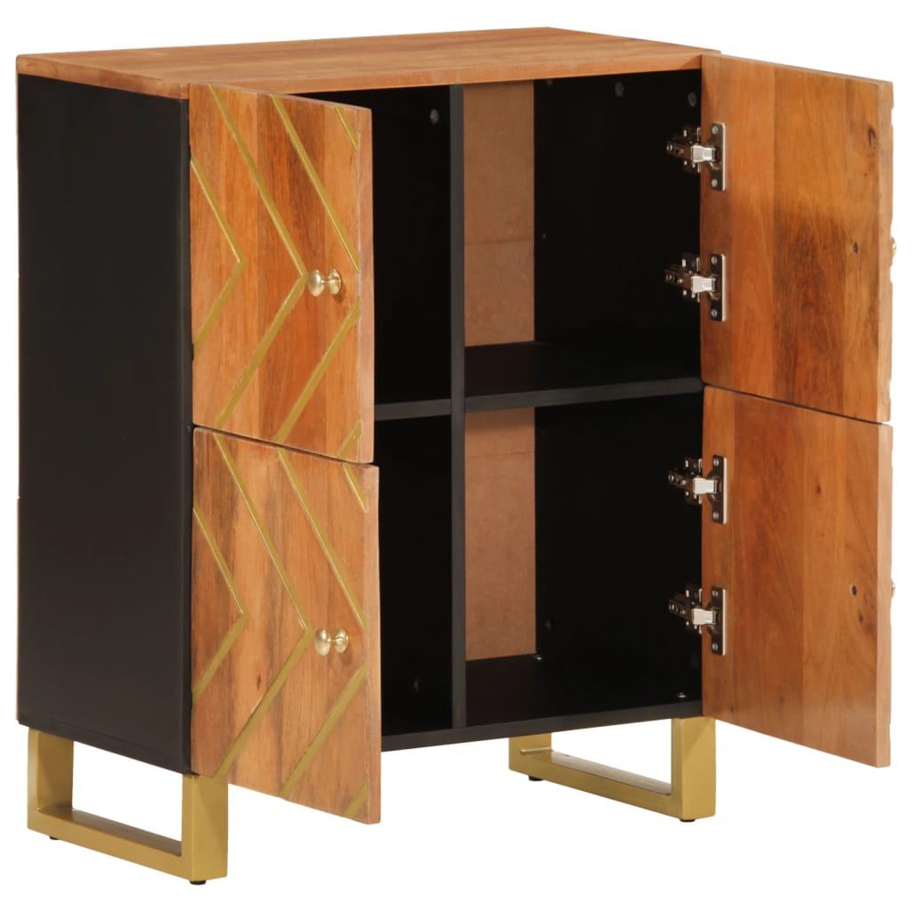 Side Cabinet Brown And Black 60X33.5X75 Cm Solid Wood Mango